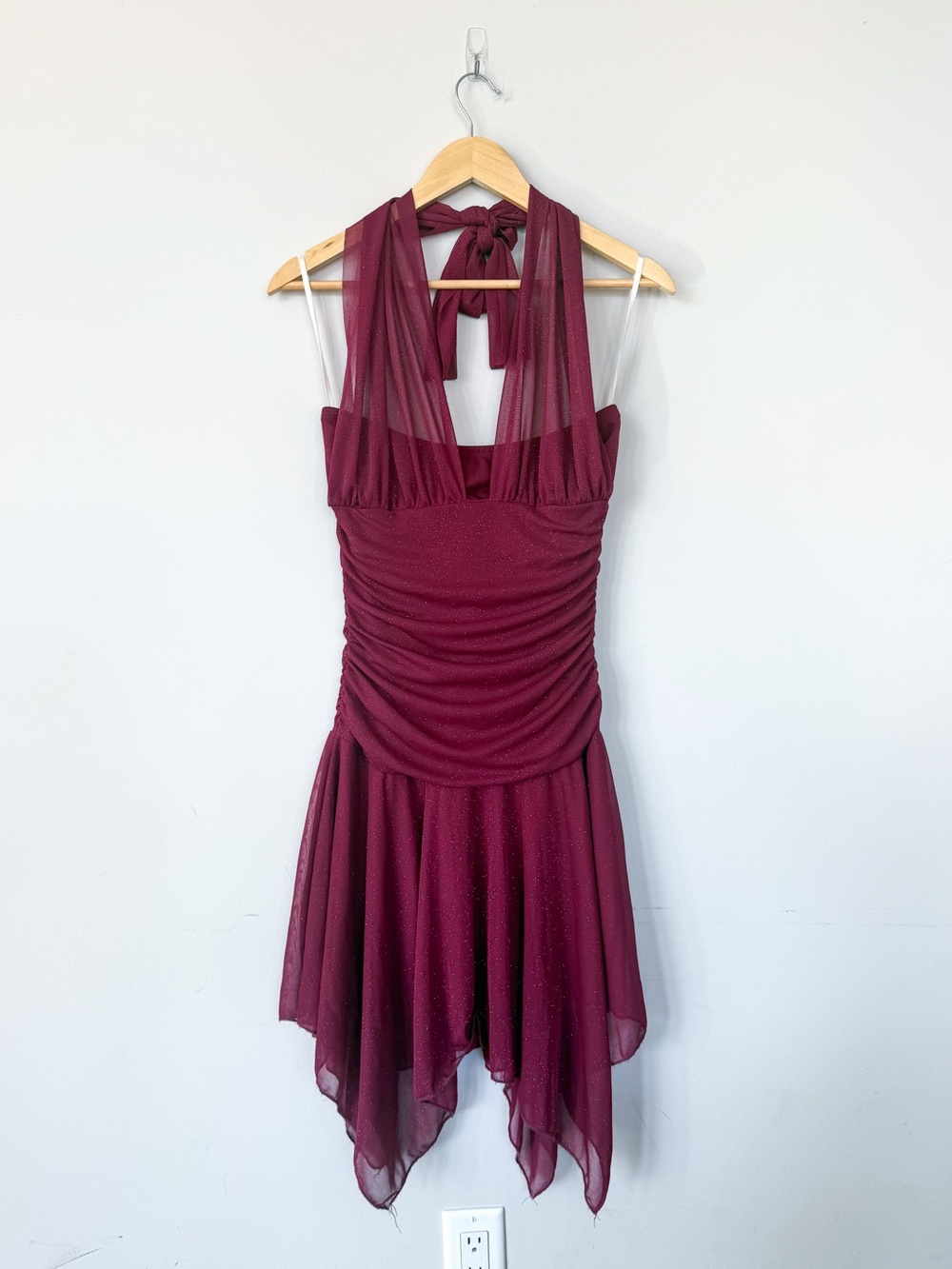Vintage Y2K Pink Sparkly Fairy Mini Knee Length Halter Dress Festival Whimsical
